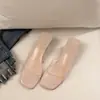 Pantuflas de Exterior para Mujer con Tacón Grueso, Sandalias de Tacón Medio, Nuevo Estilo de Hada de Verano 2026, Tacones Altos Transparentes de Cristal con Tira Única