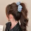 Presilha Banana Azul Xadrez Doce Estilo Coreano com Laço de Fita, Grampo de Cabelo Alto Estilo College para Meninas