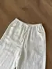 Altamente Recomendado por Mim, Faz as Pernas Parecerem Mais Longas! Calças de Râmio Branco Lavado, Calças de Linho Flexíveis e Confortáveis de Perna Larga para Mulheres