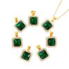 Acessórios de areia dourada estilo chinês novo de longa data, pingente, pingente de diamante verde quadrado, pingente de corrente para clavícula feminina