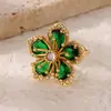 Europa y Estados Unidos transfronterizo exquisito anillo de flor con incrustaciones de circón verde para mujer 2025 nuevo anillo retro de alta calidad al por mayor