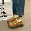 Sandálias Birkenstock de sola grossa para mulheres, com veludo e algodão adicionados, novo estilo moderno 2026, que aumenta a altura, de calçar, sapatos de algodão para pessoas preguiçosas, mocassins, tamanhos pequenos