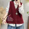 Novo colete cardigã de algodão com decote V vintage para mulheres, top de malha solto sem mangas, colete curto