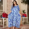 Robe estampado estilo exótico feminino transfronteiriço com mangas de morcego largas, camisola V-neck para casa, saída de praia para proteção solar de férias