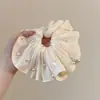 Scrunchie Branco de Renda Vazada Quadrado Estilo Francês para Cabelo, Prendedor Grande com Laço e Flor de Fita