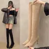 Nuevas Botas de Caballero para Mujer 2026 en Color Caqui, Delgadas de Caña Alta con Tacón Alto y Punta Fina para Otoño e Invierno