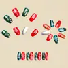 Parche de Arte para Uñas Cuadrado Europeo de Longitud Media Navideño Parche de Arte para Uñas con Elementos Navideños Rojos y Verdes Extraíble 24