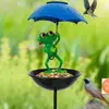 Estaca de Paraguas de Rana de Metal Solar con Luz y Comedero para Pájaros, IP55, 86.5cm, Decoración de Jardín