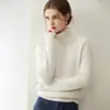 Suéter grosso de cashmere puro para outono e inverno para mulheres, gola alta moda casual malha interna, suéter base de cashmere