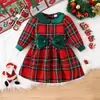Comercio Exterior Navidad 2025 Vestido Nuevo Cuello de Muñeca Manga Larga Cuadros Vestido Infantil Lazo Grande Vestido Festivo