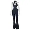 Estilo Europeu e Americano Transfronteiriço Design de Roupa Feminina Recorte Macacão Slim Halterneck Cor Pura Sem Costas Sexy Cobre Quadril Macacão Longo