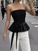 2026 Moda Feminina Transfronteiriça Sexy Tomara-que-caia franzido Cor Sólida Estilo Férias Versátil Peça de Sobreposição Tomara-que-caia