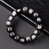 Pulsera deabalorios de Obsidiana Cristalina Natural Estilo Antiguo, Pulsera de Obsidiana Plateada conabalorios Cilíndricos de Doble Ojo, Pulsera de Círculo Único para Hombres y Mujeres Venta al por Mayor