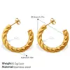 Pendientes Cruzados Simples de Acero Inoxidable en Forma de C para Mujer, Pendientes Versátiles Corrugados, Pendientes Geométricos con Puntos de Martillo Patrón de Piña, Pendientes
