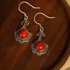 Pendientes Ruyi de Plata 925 para Mujer, Diseño de Estilo Antiguo, Ágata Roja, Pendientes de Alto Nivel Estilo Chino Nuevo