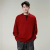 Suéter de punto de cuello Henry falso de dos piezas para hombre, invierno de alta gama, año del zodiaco rojo, camiseta básica de punto de cuello redondo para hombre