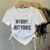 Roupas Infantis da Moda Verão 2025 Nova Camisa Top Manga Longa Elástica Estilo Coreano para Meninas Estampa de Letras com Cordão Duplo Moda