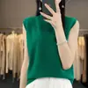 Camisola de punto de lana de cuello medio alto de alta gama lista para usar, camiseta básica de verano holgada para mujer