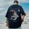 Moda Tiburón High Street Oversized Manga Corta Hombre Corte Holgado Talla Grande Marca de Moda Camiseta de Media Manga 8XL