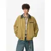 Chaqueta de Trabajo Estilo Granero Americano para Hombre Otoño Calle Principal Solapa Chaqueta de Béisbol Retro Caqui Corta Casual