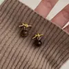 Amor Cálido de Invierno~Pendientes con Estampado de Leopardo Rojo Maillard Ancora de Otoño e Invierno, Pendientes Femeninos de Nicho, Pendientes de Alta Gama