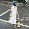 Vestido Casual Dulce Estilo Bohemio 2025 Nuevo Verano Empalme Color Sólido Moda para Niñas Estilo Coreano