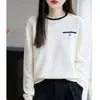 Suéter de Punto Redondo Estilo Coreano 2025 para Mujer con Colores Contrastantes para Primavera, Otoño e Invierno Nuevo Suelto Look Adelgazante Camiseta Base Algodón Engrosado