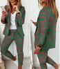 Nuevo traje informal de cuadros escoceses para mujer europea y americana de 2024, ajustado, con solapa y pantalones con cordones.