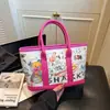 Moderna y Linda Estilo Coreano 2025 Nueva Bolsa de Hombro Tote de Gran Capacidad con Estampado de Graffiti de Dibujos Animados Elegante para Salir