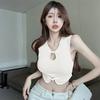 Estilo Desejo Puro Estilo Chinês Top de Alça Fina Colete Pequeno Garota Sensual Novo Curto Sexy Cintura Exposta Feminino Vazado Verão Branco