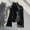 Sudadera con Capucha Retro a Rayas Transfronteriza Europea y Americana Cuello Alto Manga Larga Holgada Decoración de Botones Holgada Casual Ropa Exterior para Mujer