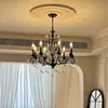 Candelabro de cristal negro vintage estilo francés, diseño europeo de mediados de siglo, adecuado para sala de estar y dormitorio, con un toque elegante y de alta gama