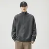 Suéter retro estilo americano com gola alta e zíper, nova coleção de inverno masculina, caimento solto, tricô casual e estiloso, agasalho masculino