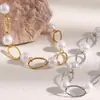 Pulsera Retro Hecha a Mano Versátil Simple y Exquisita de Acero Inoxidable Chapado en Oro de 18K con Perlas de Imitación para Mujer, Transfronteriza Europea y Americana