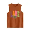 Amazon Ebay Sitio Independiente Cómodo Versátil Holgado Verano para Mujer Vida en el Lago Camiseta sin Mangas con Letras de Colores Transfronterizo