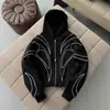 Moletom com Capuz Streetwear Hip-Hop Unissex Design Escuro Único Nicho Tendência Bordado Estilo Europeu e Americano Solto