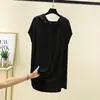 Camiseta com Capuz Manga Curta de Modal Feminina Verão Estilo Coreano Cor Sólida Tamanho Plus Size Solta Emagrecimento Base Hoodie Roupa Externa Top