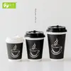 Taza de Café Desechable Negra Engrosada Taza para Té de Leche Taza de Papel para Leche de Soya Taza Engrosada para Llevar Bebida Caliente con Tapa Comercial