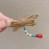 Horquilla de Estilo Étnico Imitación Azul Quemado Esmaltado de Libélula para Mujer, Exquisita Pinza Lateral de Estilo Nacional, Horquilla Rota, Accesorios para el Cabello de Cheongsam y Dinastía Han