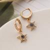 Aogu Aretes de Estrella de Cinco Puntas de Moda Europea y Americana, Cobre Chapado en Oro Real, Zircón Ojos Azules, para Mujer, Nicho, Lujo Accesible, Aretes Personalizados