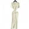 Vestido Largo Elegante de Pequeña Fragancia con Cuello en V y Mangas Cortas, Delgado, Moderno, Exportación Transfronteriza de Amazon Europeo y Americano