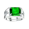 Anillo Kawei Rectangular Diamante Azul y Verde Colorido de Moda y Dominante Tendencia para Hombres Abierto Incrustado Zirconia Turmalina Anillo de Negocios