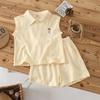 Roupa Bonita de Verão para Crianças Coreanas ~ Roupa Esportiva de Verão para Bebê ~ Roupa Irmão e Irmã Conjunto Sem Mangas e Shorts Roupa Infantil para Exportação
