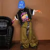 Ropa de Street Dance para Niños Conjunto de Camiseta Negra con Graffiti y Pantalones Verde Militar Moda Hip-Hop Atuendo de Competición Ropa de Moda Hip-Hop