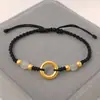 Pulsera trenzada de cuerda tejida con hebilla de paz chapada en oro Zhoujia, cuerda de mano tejida, regalo para novia o mejor amiga, joyería de estilo vintage