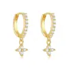 Brincos de Trevo de Quatro Folhas com Moissanita Banhados a Ouro 14K Estilo Fresco para Mulheres, Mesmo Estilo Visto em Transmissões Ao Vivo Transfronteiriças, Design de Nicho da Moda Leve e Luxuoso