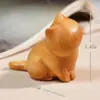 Figura de Gato Sentado Tallada en Sándalo Dorado, Adorno de Escritorio, Artesanía de Madera, Artesanía con Forma de Animal