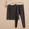 Traje de ropa interior cálida para hombre de terciopelo sin costuras talla grande otoño e invierno forrado de polar engrosado ropa de otoño pantalones largos conjunto de dos piezas