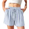 Ropa de mujer europea y americana transfronteriza, shorts casuales holgados de cintura alta a rayas de verano para comercio exterior