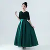 Vestido de Veludo Transfronteiriço para Meninas Mais Velhas, Roupa para Performance de Piano Estudantil, Vestido Princesa para Performance Infantil de Passarela, Vermelho